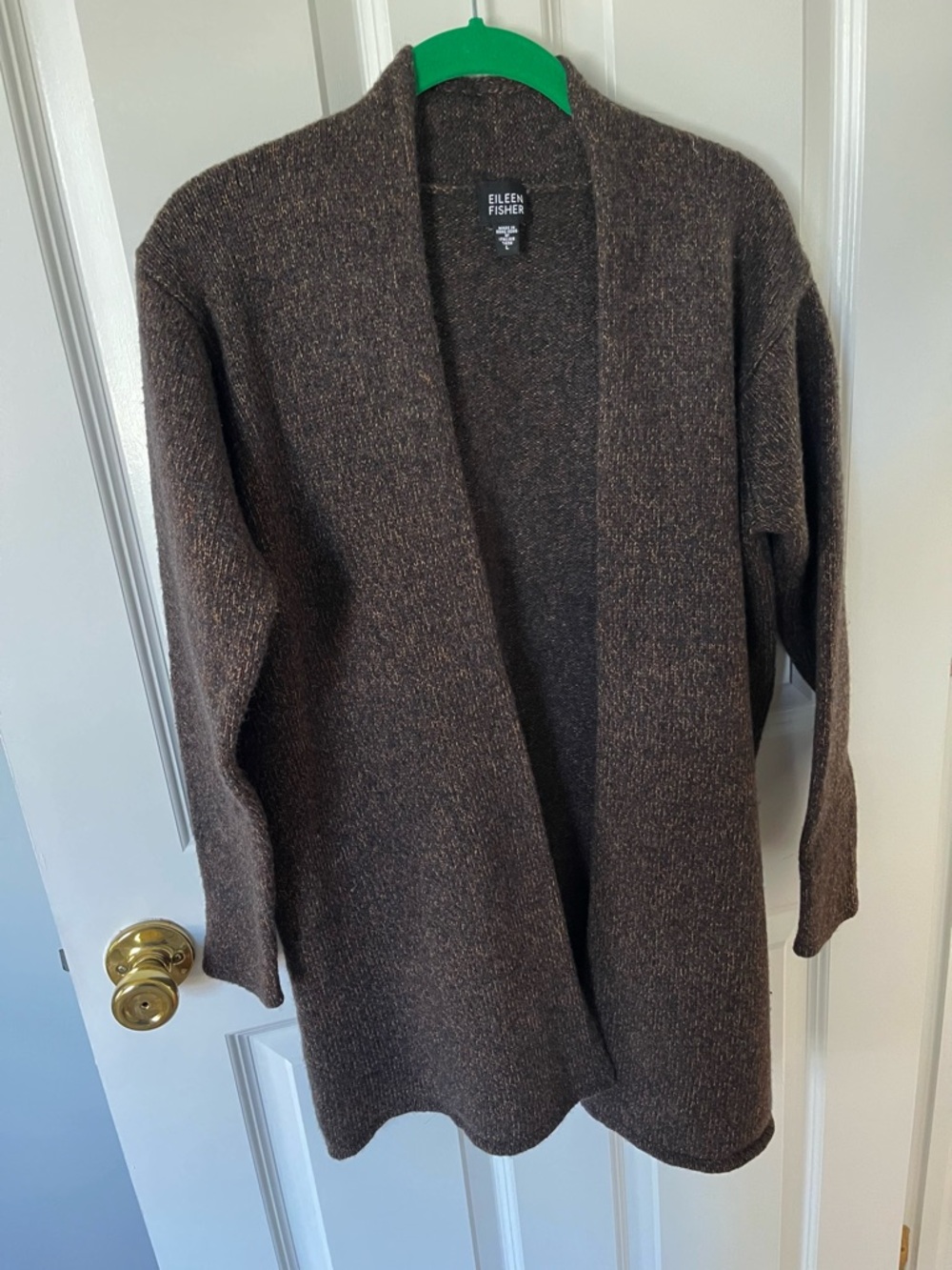 Eileen Fisher Chocolate Brown Open-Front Knit Cardigan